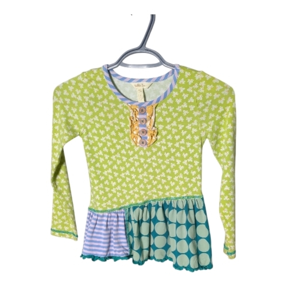 Matilda Jane Likely Story Indeed Long Sleeve Mixed Print Tunic Green Blue Size 6
